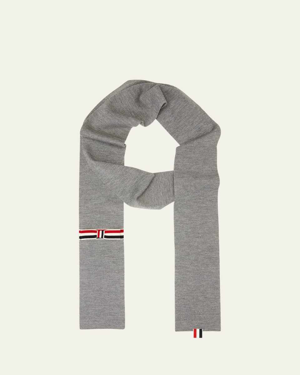 Striped Bow Double-Face Wool Scarf